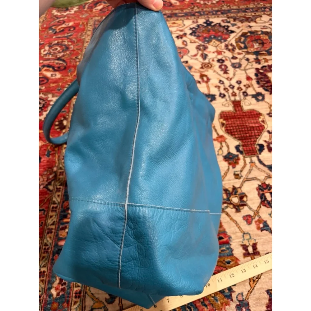 Newbark Blue Pebbled Leather Large Tote Bag Shoulder Carry Minimalist - Picture 6 of 9